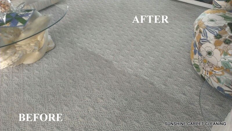 before and after of cleaned gray textured carpet