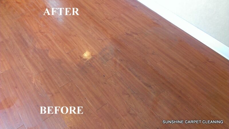 before and after of cleaned laminate floor