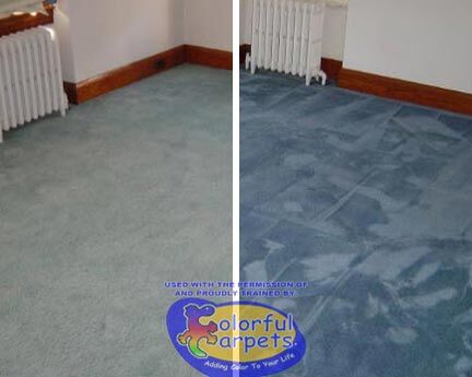 before and after shot of carpet being dyed